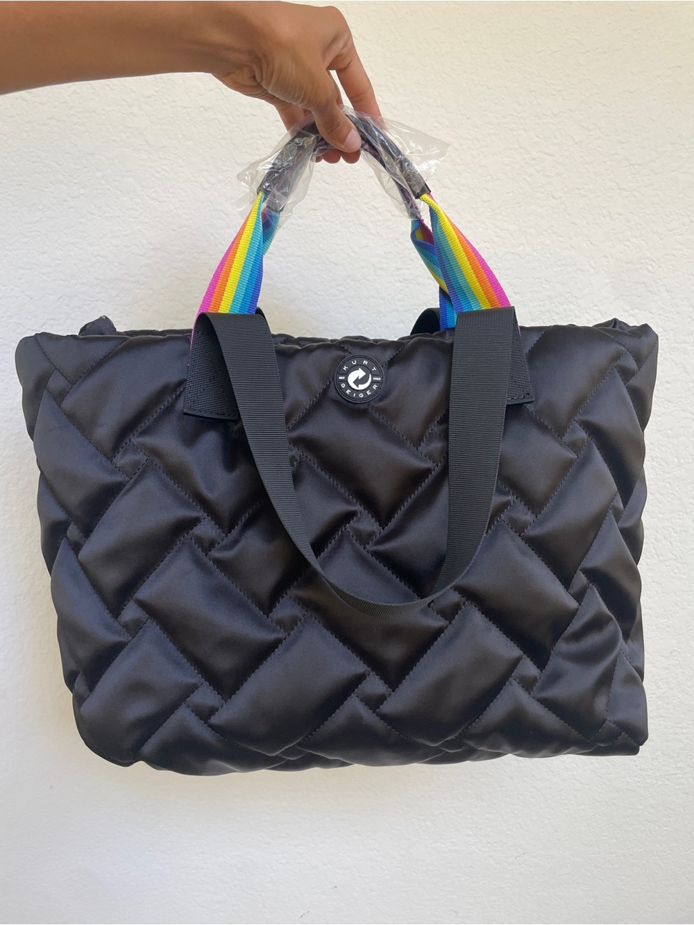 Kurt Geiger Black Quilted Tote with Rainbow Straps - Picture 4 of 15